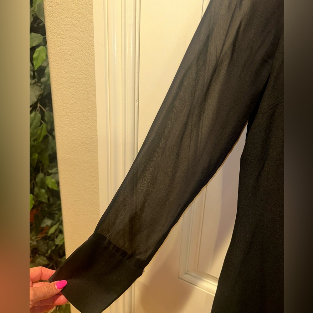 Givenchy 100% Silk Black Midi Long Sheer Sleeve Zip Back Dress Size 36 - Picture 2 of 7